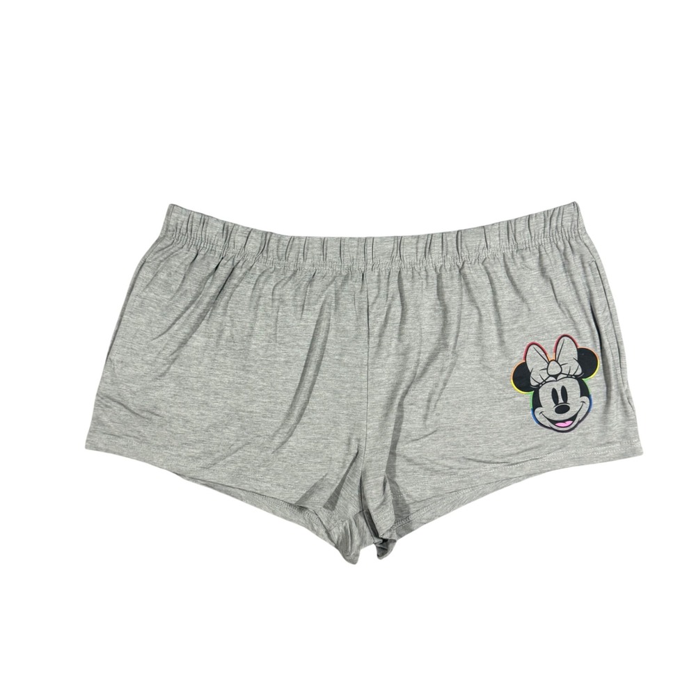 Disney Minnie Mouse Pajama‎ Shorts Women XL Gray Rainbow Graphic Pockets Comfy